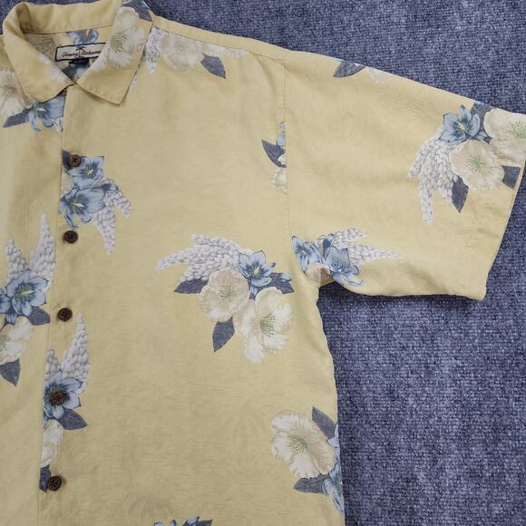 Tommy Bahama Shirt Mens Medium Yellow Silk Button Up Hawaiian Camp Loop Collar - Picture 15 of 16